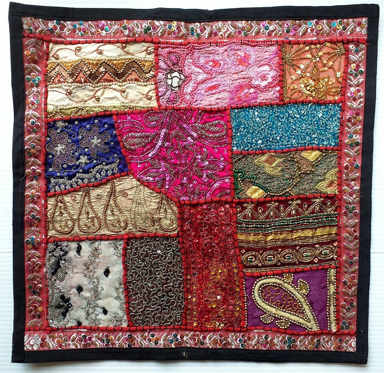 Vintage multipurpose Indian mat wi hand embroidery, sequins, beads, zari, etc