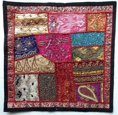 Vintage multipurpose Indian mat wi hand embroidery, sequins, beads, zari, etc