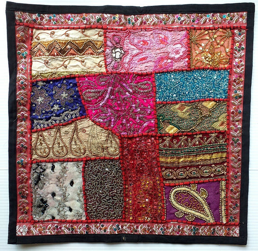 Vintage multipurpose Indian mat wi hand embroidery, sequins, beads, zari, etc