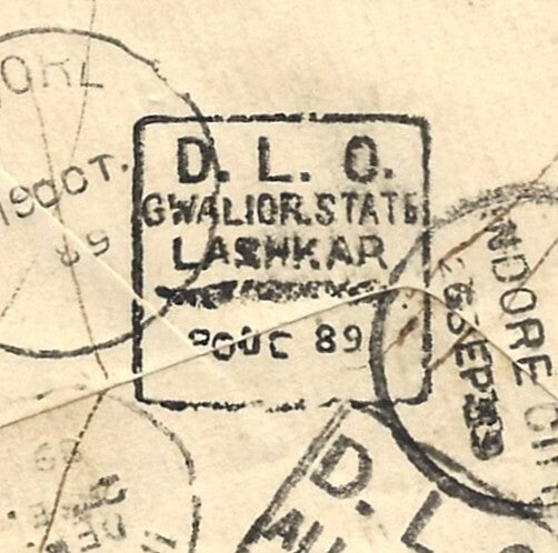 India DLO GWALIOR STATE LASHKAR on 1899 cover ZAZ