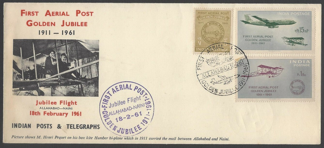 AOP India 1961 Golden Jubilee 1st Aerial Post set of 3  on FDC First Day cover