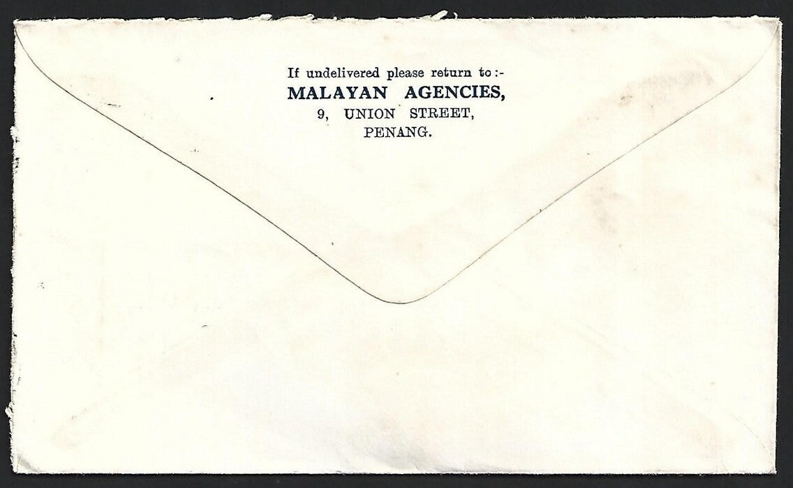 Malaya PENANG postage due mark on cover to India