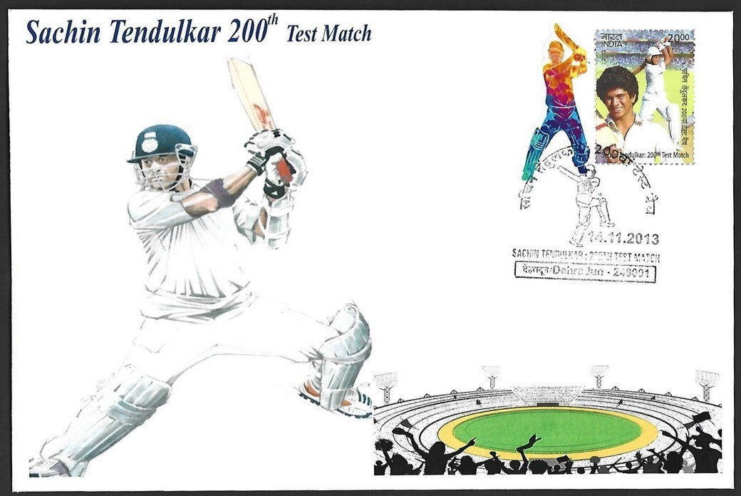 CRICKET India 2013 Sachin Tendulkar 200th Test private FDC with diecut label