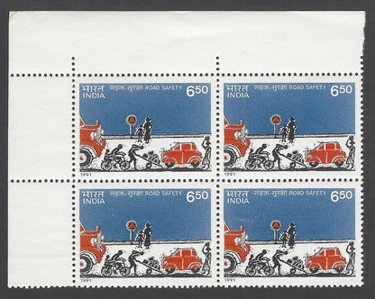 India 1991 Road Safety MNH block of 4
