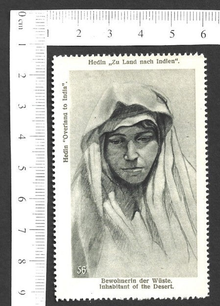Vintage OVERLAND TO INDIA poster stamp - INHABITANT OF THE DESERT zaz