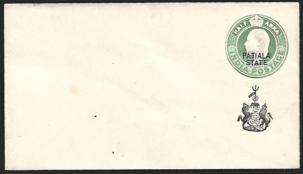India PATIALA STATE 1904 KEdVII 1/2a green envelope mint. HG #B12