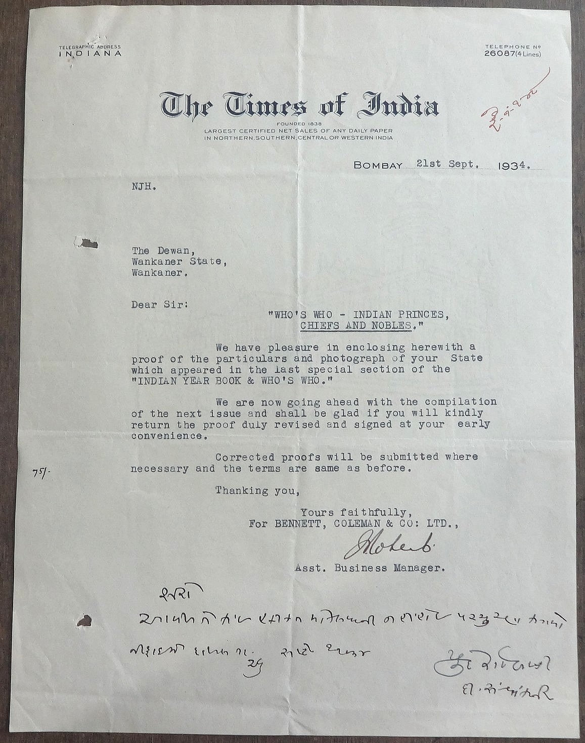 Times of India 1934 THE INDIAN YEAR BOOK & WHO’S WHO advertisement kit
