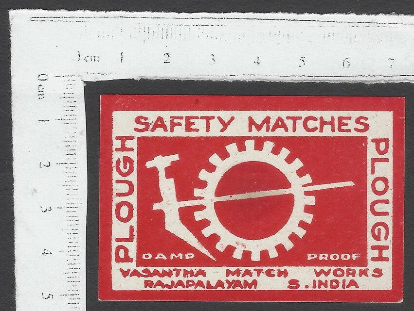 AOP India vintage matchbox label Plough by Vasantma Match Works	