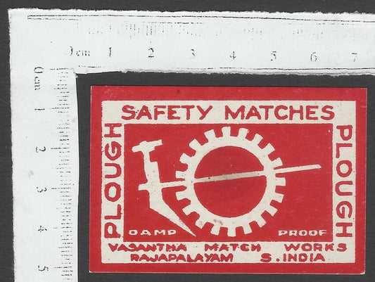 AOP India vintage matchbox label Plough by Vasantma Match Works	