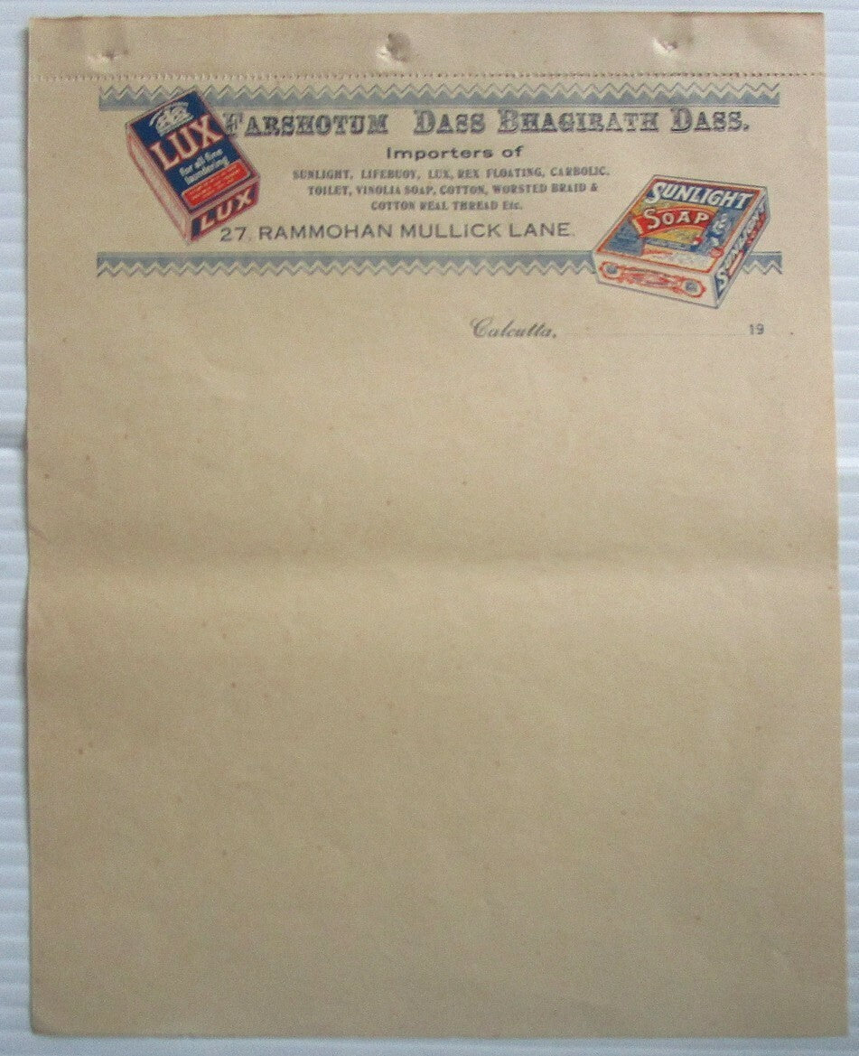 India 1900s pictoral adverisement letterhead Lux Laundry Soap –read story