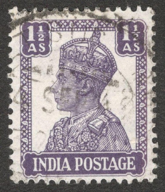 AOP India KGVI 1940-43 1 1/2a violet litho WATERMARK INVERTED used. SG 269bw £40