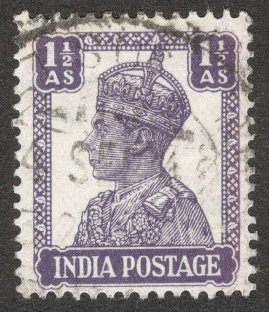 AOP India KGVI 1940-43 1 1/2a violet litho WATERMARK INVERTED used. SG 269bw £40
