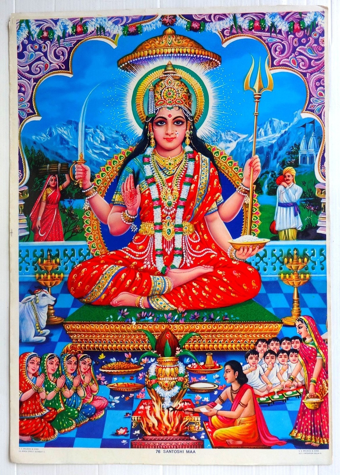India SANTOSHI MAA 1970s Hindu God poster by S S Brijbasi 13.5" x 19.5" Ӝ