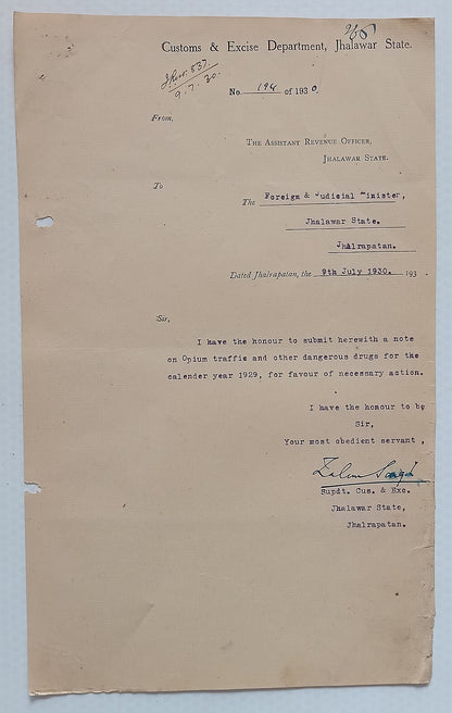 AOP India Official correspondence - OPIUM & OTHER DANGEROUS DRUG 1929-30