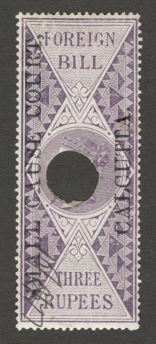 AOP India 1868 SMALL CAUSE COURT CALCUTTA ovpt on Foreign Bill 3R used. Bft 29