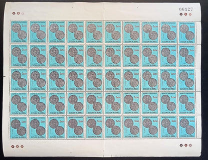 Portuguese India #607 1959 $1.50 sheet of 50 stuck to backing paper