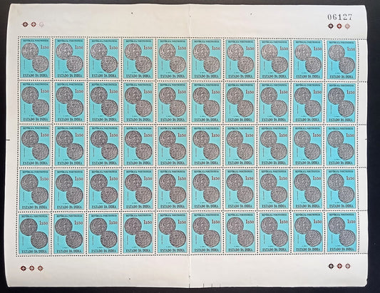 Portuguese India #607 1959 $1.50 sheet of 50 stuck to backing paper