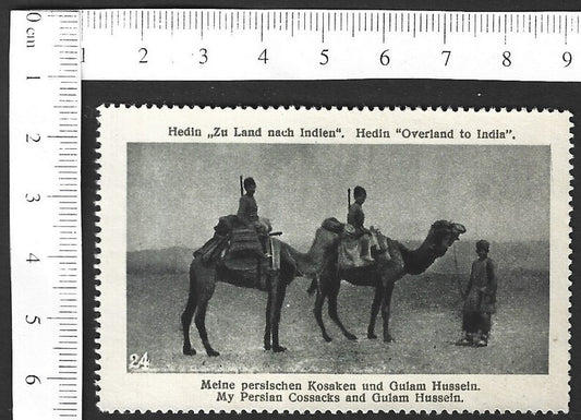 Vintage OVERLAND TO INDIA poster stamp - MY PERSIAN COSSACKS & GULAM HUSSEIN zaz