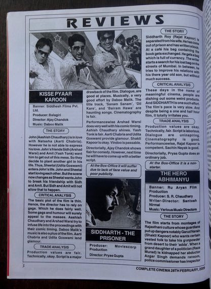 Bollywood Trade magazine COMPLETE CINEMA 28 Feb 2009 issue – Sunny Deol cover