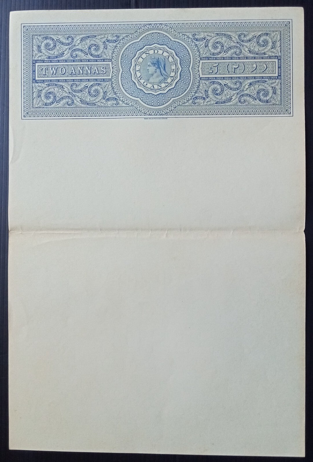 India QV 2a blue stamp paper unused