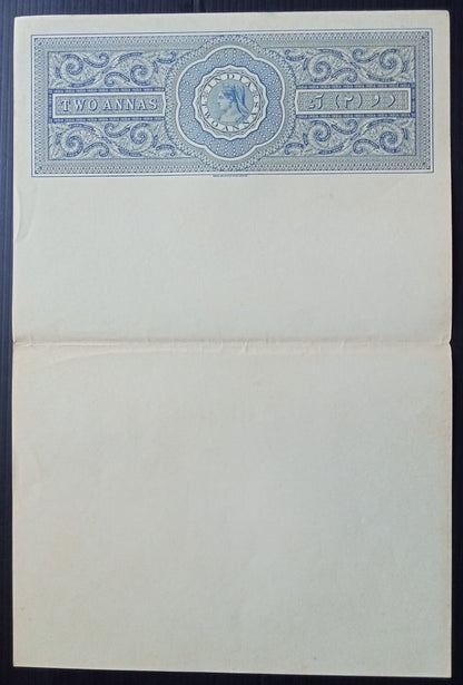 India QV 2a blue stamp paper unused