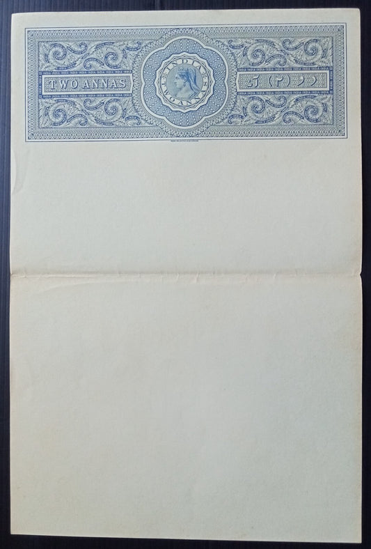 India QV 2a blue stamp paper unused