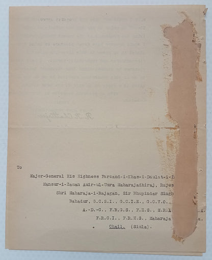 BANSDA STATE crested letter 1931 India