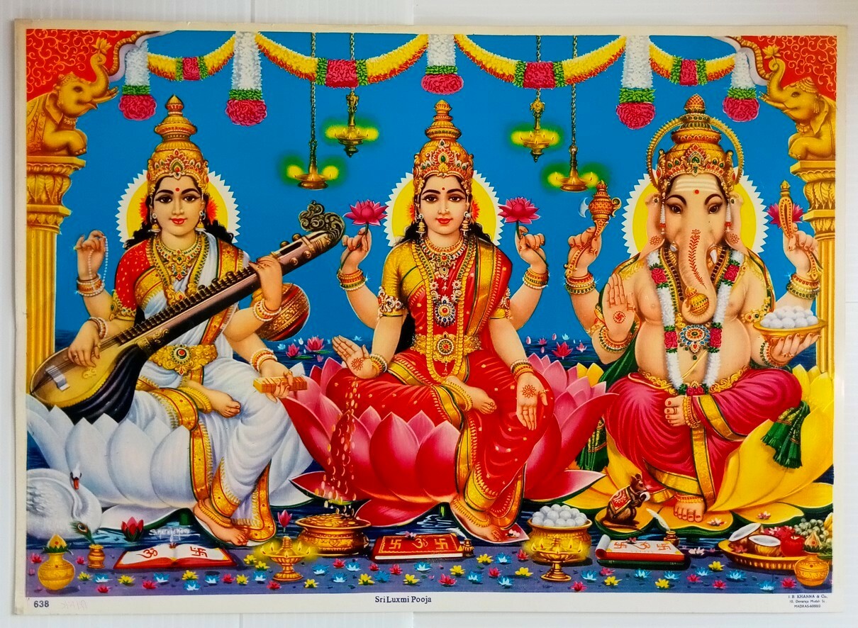 AOP India SRI LUXMI POJA Hindu God Poster J.B.KHANNA & Co. 49cm x 34cm R