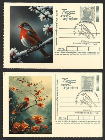 India 2024 Birding Paradise Savoy Hotel postmark cards MULTICOLORED BIRDS (8)