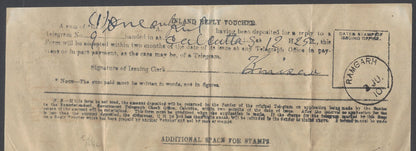 AOP India 1910 unused prepaid Reply Paid Telegram