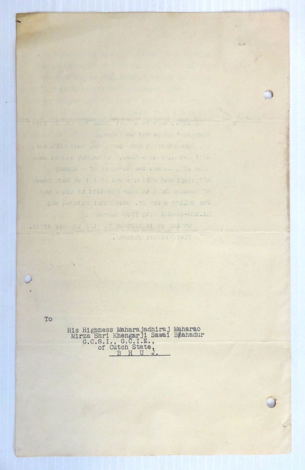 India Naraingarh State 1932 crested letter signed Maharaja Vikram Singh