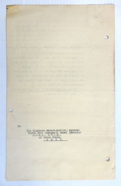 India Naraingarh State 1932 crested letter signed Maharaja Vikram Singh