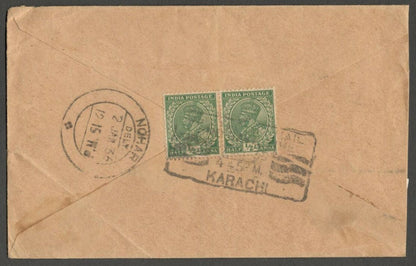 AOPIMT India 1936 cover canc Karachi Airmail boxed slogan 