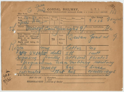 India 1936 Viceroy’s Camp Junagadh OSD telegram etc