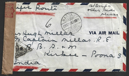 Bahamas 1931-46 2s indigo Great Seal of Bahamas on cover to India. SG 131 £550+