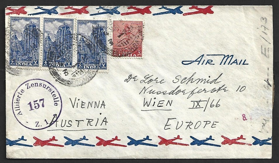AOP India 1952 cover to Austria with Allied censor