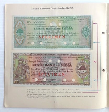 State Bank of India 1964 SPECIMEN Cheques (4) in folder