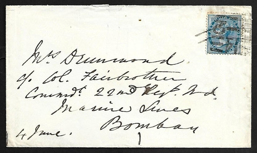 AOP India 1870s cover canc "14/B-2" numerals & bs AHMEDABAD CAMP