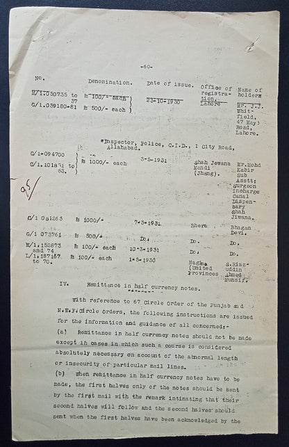 India 1931 PG'S POSTAL CIRCULAR List of convicted Postal Official & their crimes