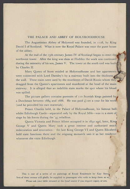 B.I. British India Line Royal Residences menu cards (6)