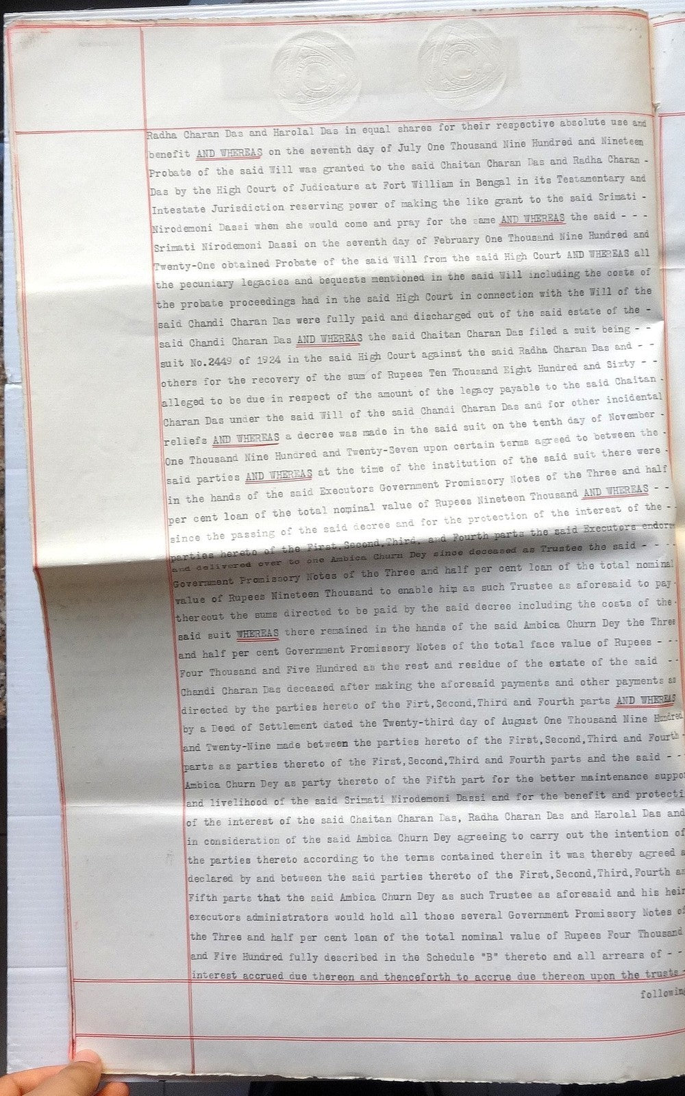 India 1939 Indenture with KGV 30R etc