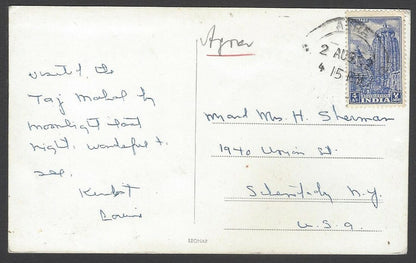 AOP India vintage real photo postcard Taj Mahal PU 1952 