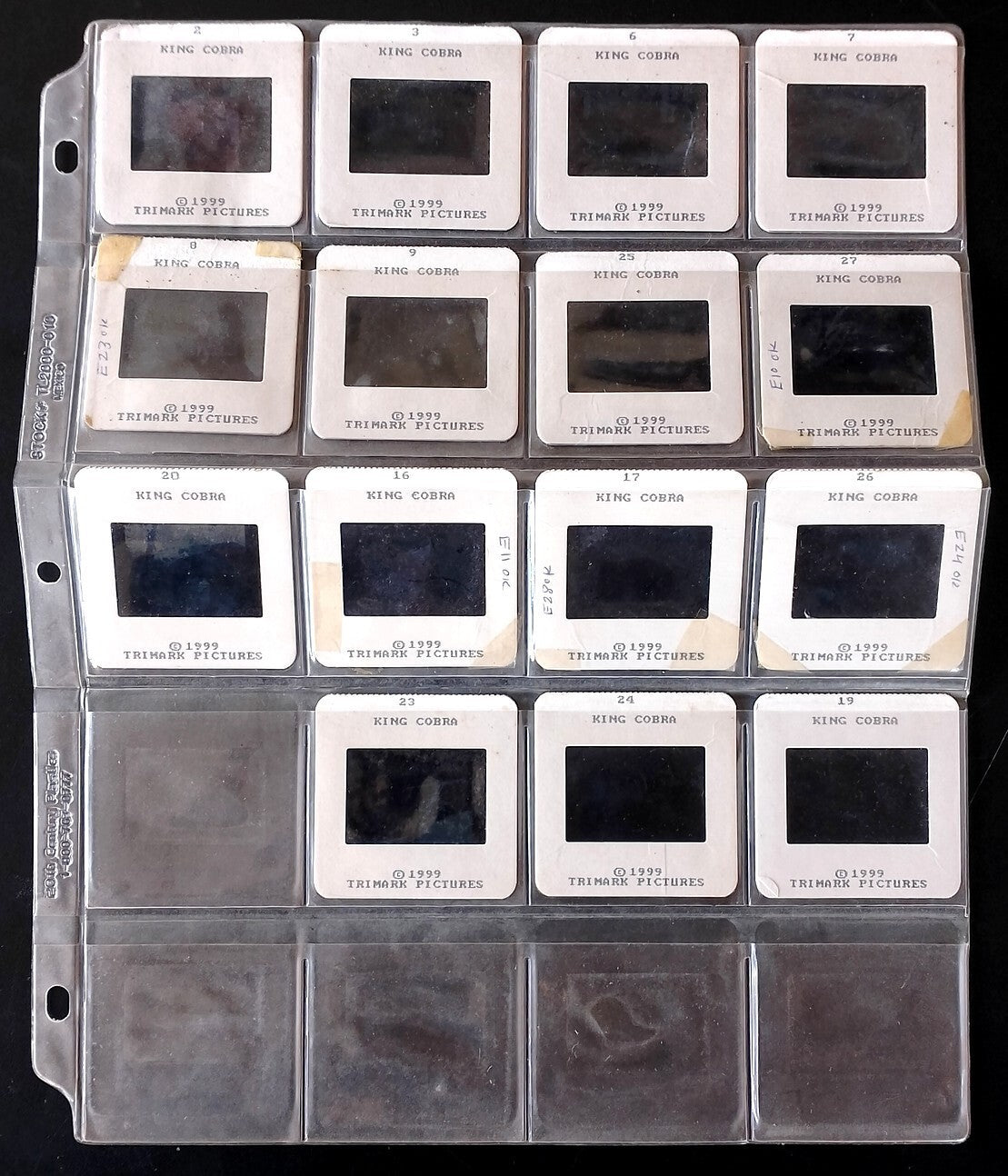 KING COBRA publicity material for India (15 slides, 9 photos, 2 negatives)