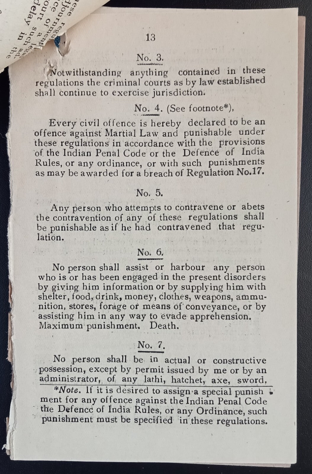 India 1946 CONFIDENTIAL booklet CENTRAL COMMAND MARTIAL LAW INSTRUCTIONS 21pgs