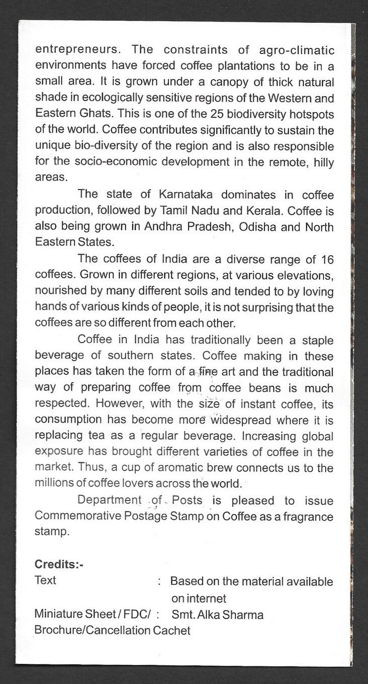India 2017 COFFEE 100R brochure with 1967 COFFEE block of 4