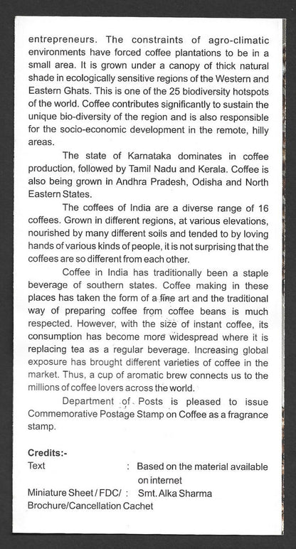 India 2017 COFFEE 100R brochure with 1967 COFFEE block of 4