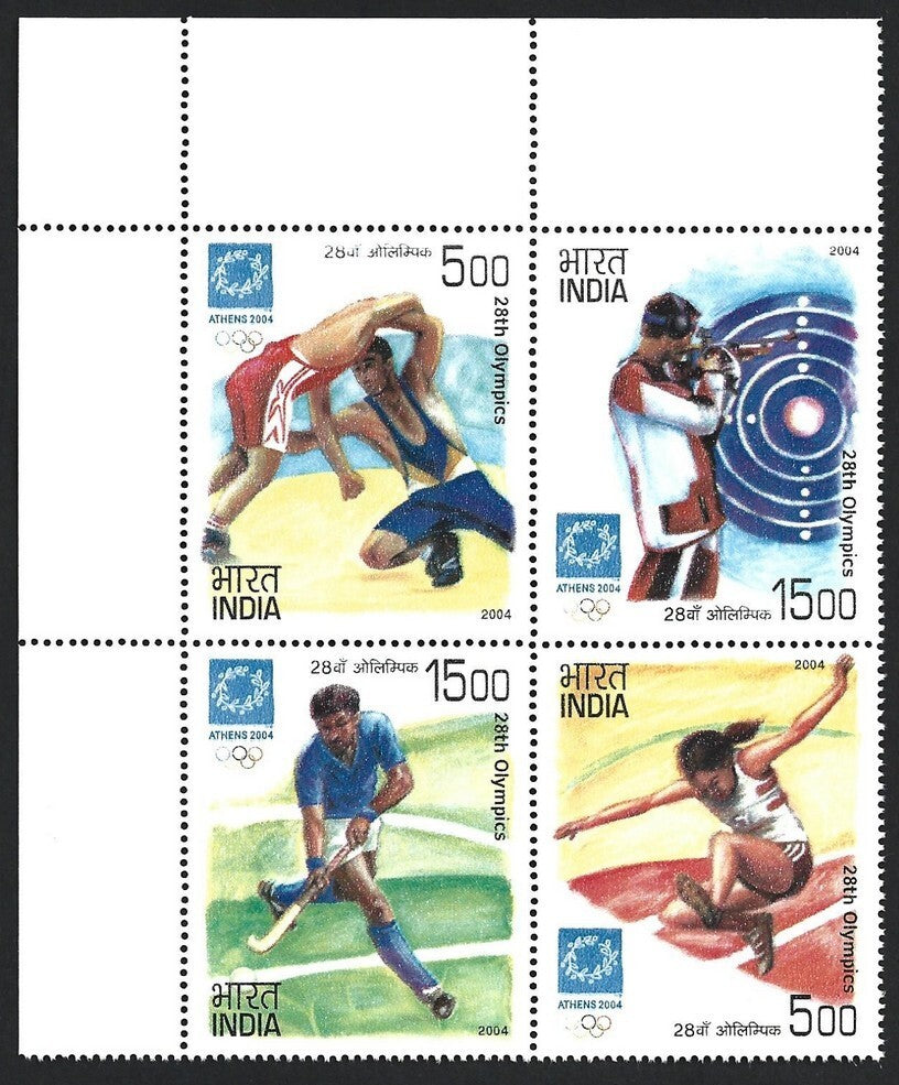 India 2004 Olympics block of 4 MNH