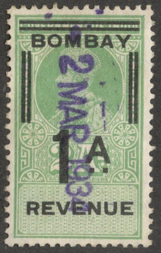 AOP India BOMBAY 1a revenue stamp