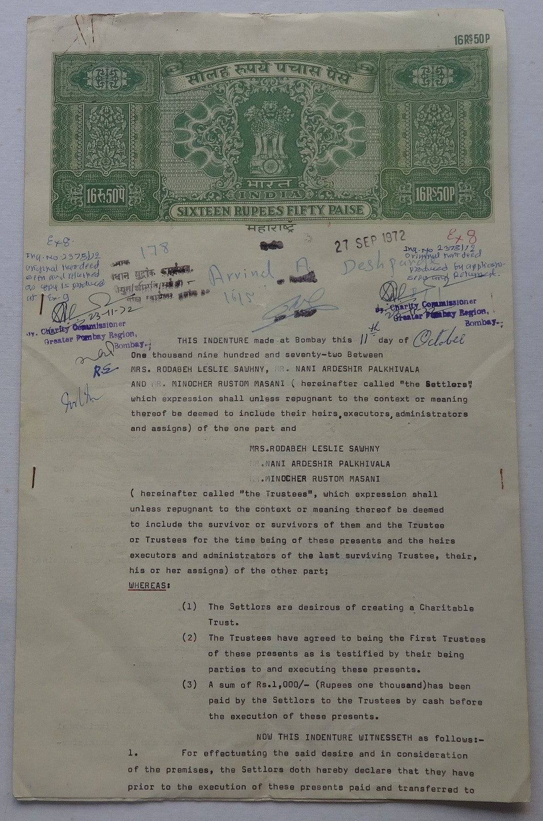 India 1972 docu signed Rodabeh Tata sis of JRD, Nani Palkhiwalla & Minoo Masani