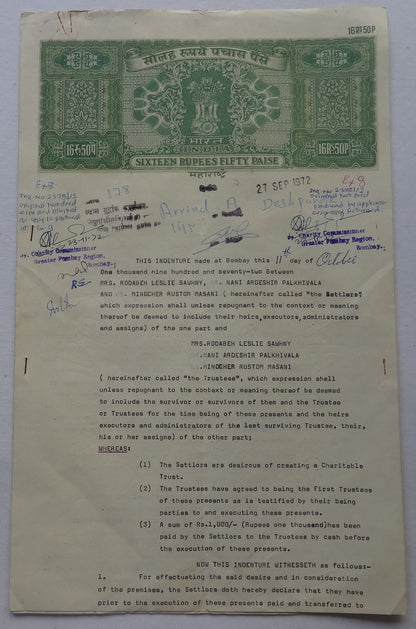 India 1972 docu signed Rodabeh Tata sis of JRD, Nani Palkhiwalla & Minoo Masani
